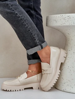 Lakované dámské mokasíny s ozdobnou hračkou medvěd béžové Wulinea