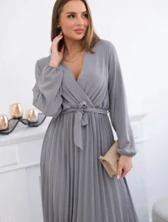 Šaty se svázaným plisovaným lemem šedý