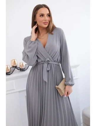 Šaty se svázaným plisovaným lemem šedý