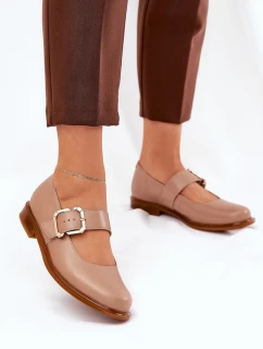 Kožené Polobotky Dámské S Přezkou Laura Messi 2980 Tmavě Béžové