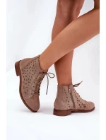 Dámské nízké kotníkové botky s perforovaným vzorem – béžové S.Barski 