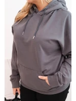 Dámská mikina s kapucí a klokaní kapsou Plus Size z bavlny grafitová Dámská mikina s kapucí a klokaní kapsou Plus Size z bavlny grafitová