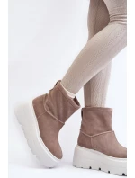 Kožené Dámské Boty Na Podpatku Platformy S Pásky Zazoo 1752 Bežové