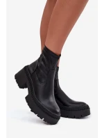 Dámské kotníkové boty na masivním podpatku s platformou Elvianne – černé, eko kůže