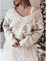 RIBBLOOM dámský svetr s mašlemi tmavě béžový FashionStreet MY2359 RIBBLOOM dámský svetr s mašlemi tmavě béžový FashionStreet MY2359