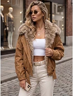 Dámská zimní bunda s kožešinovým límcem v barvě kamelové, FashionStreet TY5702 Dámská zimní bunda s kožešinovým límcem v barvě kamelové, FashionStreet TY5702