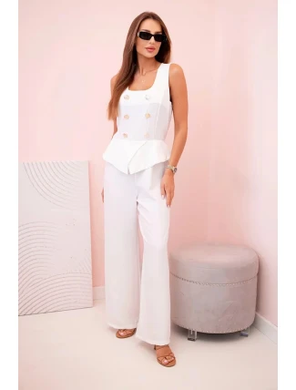 Dámská kombinéza bez rukávů s širokými nohavicemi a ozdobnými knoflíky ecru Dámská kombinéza bez rukávů s širokými nohavicemi a ozdobnými knoflíky ecru