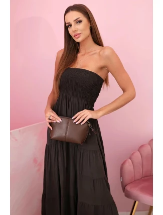 Dámské viskózové šaty s elastickým topem hnědý