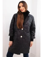 Dámská bunda Plus Size prošívaná s ozdobnými knoflíky a límcem černá