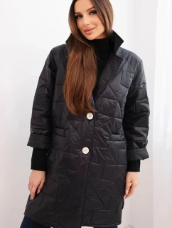 Dámská bunda Plus Size prošívaná s ozdobnými knoflíky a límcem černá