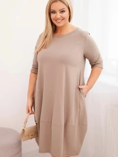 Dámská bavlněná šaty Plus Size s ohrnovacími rukávy a kapsami fango