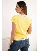 Dámská bavlněná blůza s výstřihem do V a potiskem NEW YORK žlutá