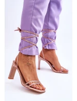 Elegantní vázané sandály s kamínky Nude Nessy