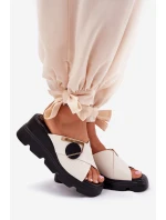 Elegantní Dámské Kožené Pantofle Na Klínu S Ozdobou Béžové Artiker 56C1585