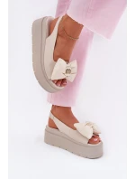 Dámské Kožené Sandály Na Platformě S Mašlí CheBello 4641 Béžové