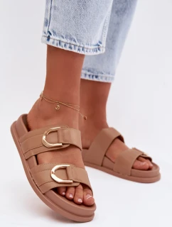 Eko kožené dámské pantofle s pásky tmavě béžové Rosinessa