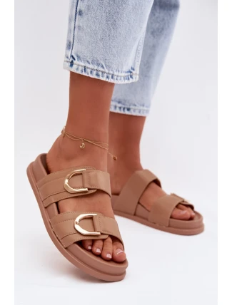 Eko kožené dámské pantofle s pásky tmavě béžové Rosinessa