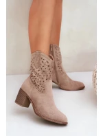 Dámské kotníkové boty S.Barski kovbojky na podpatku – béžové
