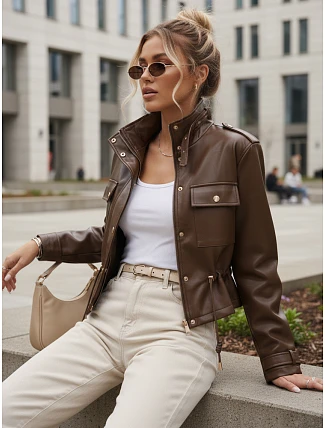 Dámská krátká bunda z ekokůže FashionStreet TY5666