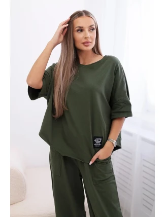 Bavlněný komplet halenka + kalhoty světlá khaki