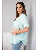 Dámská bavlněná košilová halenka s krátkým rukávem a kapsičkou mátová Dámská bavlněná košilová halenka s krátkým rukávem a kapsičkou mátová