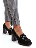 Kožené lodičky na masivním sloupku Laura Messi 2706 černé