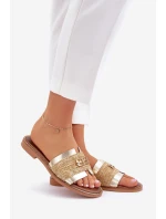 Kožené pantofle s ozdobným detailem a pletením Zazoo 40426 zlaté