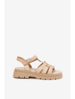 Eko Kožené Sandály Dámské Na Platformě Béžové Nendales Eko Kožené Sandály Dámské Na Platformě Béžové Nendales