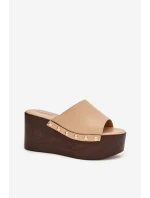 Dámské nazouváky na platformě s nýty béžové Mareline