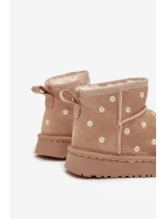 Dětské sněhule zdobené květinami Gracina – béžové