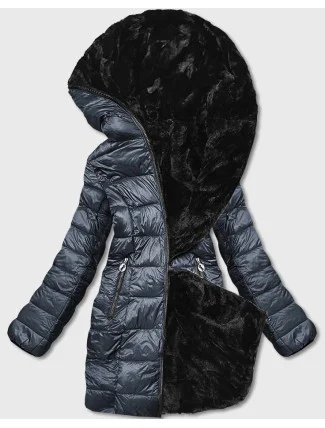 Oboustranná dámská bunda - kožíšek v grafitové barvě (b8053-70)