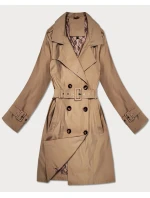 Płaszcz damski typu trencz z paskiem Goodlookin ciemny beżowy (KK60417-4#)