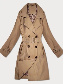 Płaszcz damski typu trencz z paskiem Goodlookin ciemny beżowy (KK60417-4#)