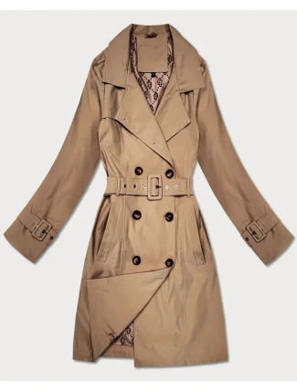 Płaszcz damski typu trencz z paskiem Goodlookin ciemny beżowy (KK60417-4#)