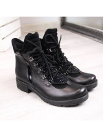 Kožené boty Dolce Pietro W P56 se zirkony v černé barvě