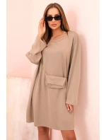 Dámská viskózová sukýnka Plus Size s kabelkou na řetízku tmavě béžová