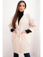 Dámská bunda Plus Size prošívaná s ozdobnými knoflíky a límcem jasno béžová