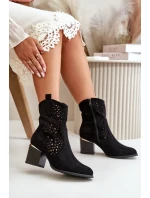Průsvitné kotníčkové boty na podpatku z ekologického semiše, zapínající se na zip černé Sevana