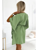 Dámské šaty se zavazováním v pase SOFIA 287-27 Olivová - Numoco