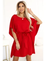 287-35 SOFIA Motýlí šaty se zavazováním v pase - ČERVENÉ