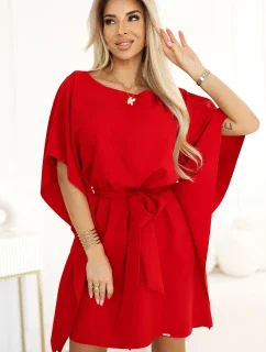 287-35 SOFIA Motýlí šaty se zavazováním v pase - ČERVENÉ