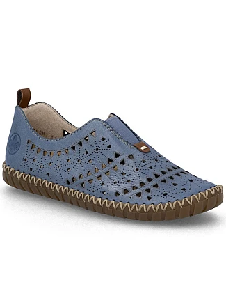 Dámská kožená prolamovaná modrá polobotka Rieker M2852-12