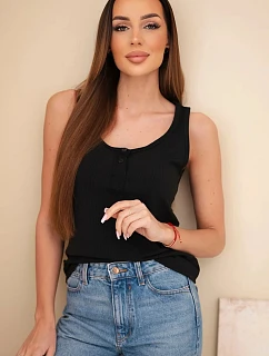 Dámská žebrovaná halenka na ramínkách s knoflíkem černá