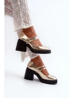 Eko Kožené Lodičky Na Masivním Podpatku Zlaté Halmina Eko Kožené Lodičky Na Masivním Podpatku Zlaté Halmina