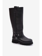 Kožené dámské holínky nad kolena černé Lewski 3615