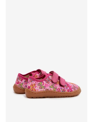 Dětské domácí boty Barefoot Motýli Froddo Canvas G1700440-11 Růžové