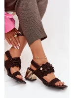 Semišové sandály na podpatku D&A CR61-3145 Čokoládové