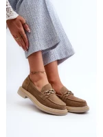 Dámské semišové mokasíny na plochém podpatku s ozdobou D&A Brown Dámské semišové mokasíny na plochém podpatku s ozdobou D&A Brown