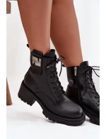 Dámské kožené workery na podpatku s ozdobným detailem Artiker – černé