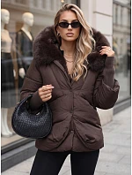 Dámská zimní bunda s kožešinou a kapucí, tmavě hnědá, FashionStreet TY5889